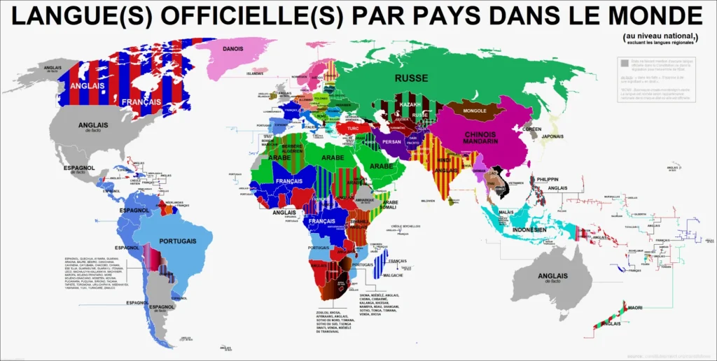 Carte des langues officielles dans le monde - Wikimedia